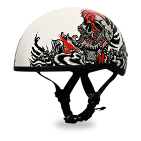 DOT Approved Daytona Motorcycle Half Face Helmet - Skull Cap Graphics for Men & Women, Scooters, ATVs, UTVs & Choppers - W/ Rockin' Reaper (size: L)