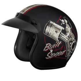DOT Approved Daytona Cruiser Open Face Motorcycle Helmet - Men, Women & Youth - With Visor & Graphics - W/ Built For Speed (size: XS)