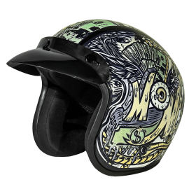 DOT Approved Daytona Cruiser Open Face Motorcycle Helmet - Men, Women & Youth - With Visor & Graphics - W/ Money (size: L)
