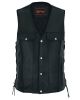 DS124 Men's Black Leather Vest with Side Laces and Gun Pockets