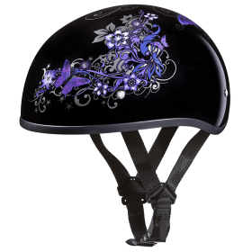 DOT Approved Daytona Motorcycle Half Face Helmet - Skull Cap Graphics for Men & Women, Scooters, ATVs, UTVs & Choppers - W/ Butterfly (size: 2XS)