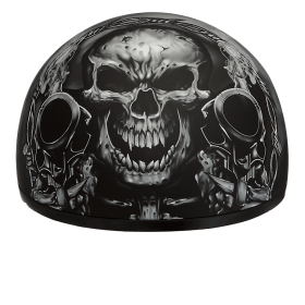 DOT Approved Daytona Motorcycle Half Face Helmet - Skull Cap Graphics for Men & Women, Scooters, ATVs, UTVs & Choppers - W/ Guns (size: 2XS)