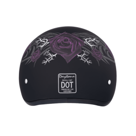 DOT Approved Daytona Motorcycle Half Face Helmet - Skull Cap Graphics for Men & Women, Scooters, ATVs, UTVs & Choppers - W/ Purple Rose (size: 2XS)