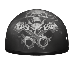 DOT Approved Daytona Motorcycle Half Face Helmet - Skull Cap Graphics for Men & Women, Scooters, ATVs, UTVs & Choppers - W/  Pistons Skull (size: 2XS)