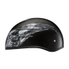 DOT Approved Daytona Motorcycle Half Face Helmet - Skull Cap Graphics for Men & Women, Scooters, ATVs, UTVs & Choppers - W/ Skull Flames Silver