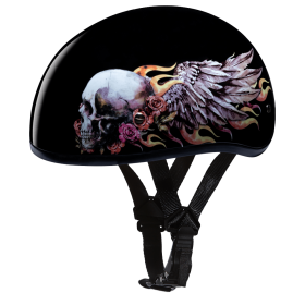 DOT Approved Daytona Motorcycle Half Face Helmet - Skull Cap Graphics for Men & Women, Scooters, ATVs, UTVs & Choppers - W/ Skull Wings (size: 2XS)