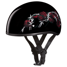 DOT Approved Daytona Motorcycle Half Face Helmet - Skull Cap Graphics for Men & Women, Scooters, ATVs, UTVs & Choppers - W/ Barbed Roses (size: M)