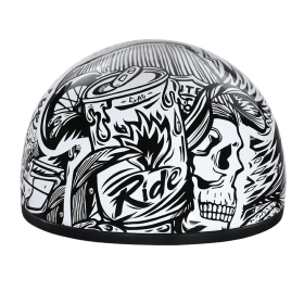 DOT Approved Daytona Motorcycle Half Face Helmet - Skull Cap Graphics for Men & Women, Scooters, ATVs, UTVs & Choppers - W/ Live Fast (size: L)