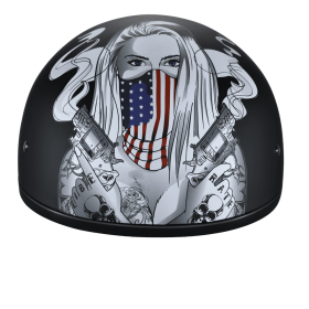 DOT Approved Daytona Motorcycle Half Face Helmet - Skull Cap Graphics for Men & Women, Scooters, ATVs, UTVs & Choppers - W/ Make 'Em Pay (size: M)