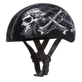 DOT Approved Daytona Motorcycle Half Face Helmet - Skull Cap Graphics for Men & Women, Scooters, ATVs, UTVs & Choppers - W/ Skull Chains (size: 2XS)