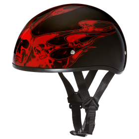 DOT Approved Daytona Motorcycle Half Face Helmet - Skull Cap Graphics for Men & Women, Scooters, ATVs, UTVs & Choppers - W/ Skull Flames Red (size: 2XS)