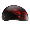 DOT Approved Daytona Motorcycle Half Face Helmet - Skull Cap Graphics for Men & Women, Scooters, ATVs, UTVs & Choppers - W/ Skull Flames Red