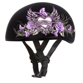 DOT Approved Daytona Motorcycle Half Face Helmet - Skull Cap Graphics for Men & Women, Scooters, ATVs, UTVs & Choppers - W/ Wild At Heart (size: M)