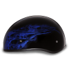 DOT Approved Daytona Motorcycle Half Face Helmet - Skull Cap Graphics for Men & Women, Scooters, ATVs, UTVs & Choppers - W/ Skull Flames Blue
