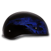 DOT Approved Daytona Motorcycle Half Face Helmet - Skull Cap Graphics for Men & Women, Scooters, ATVs, UTVs & Choppers - W/ Skull Flames Blue