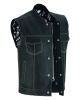 DS164 Men's Paisley Black Leather Motorcycle Vest with White Stitchin